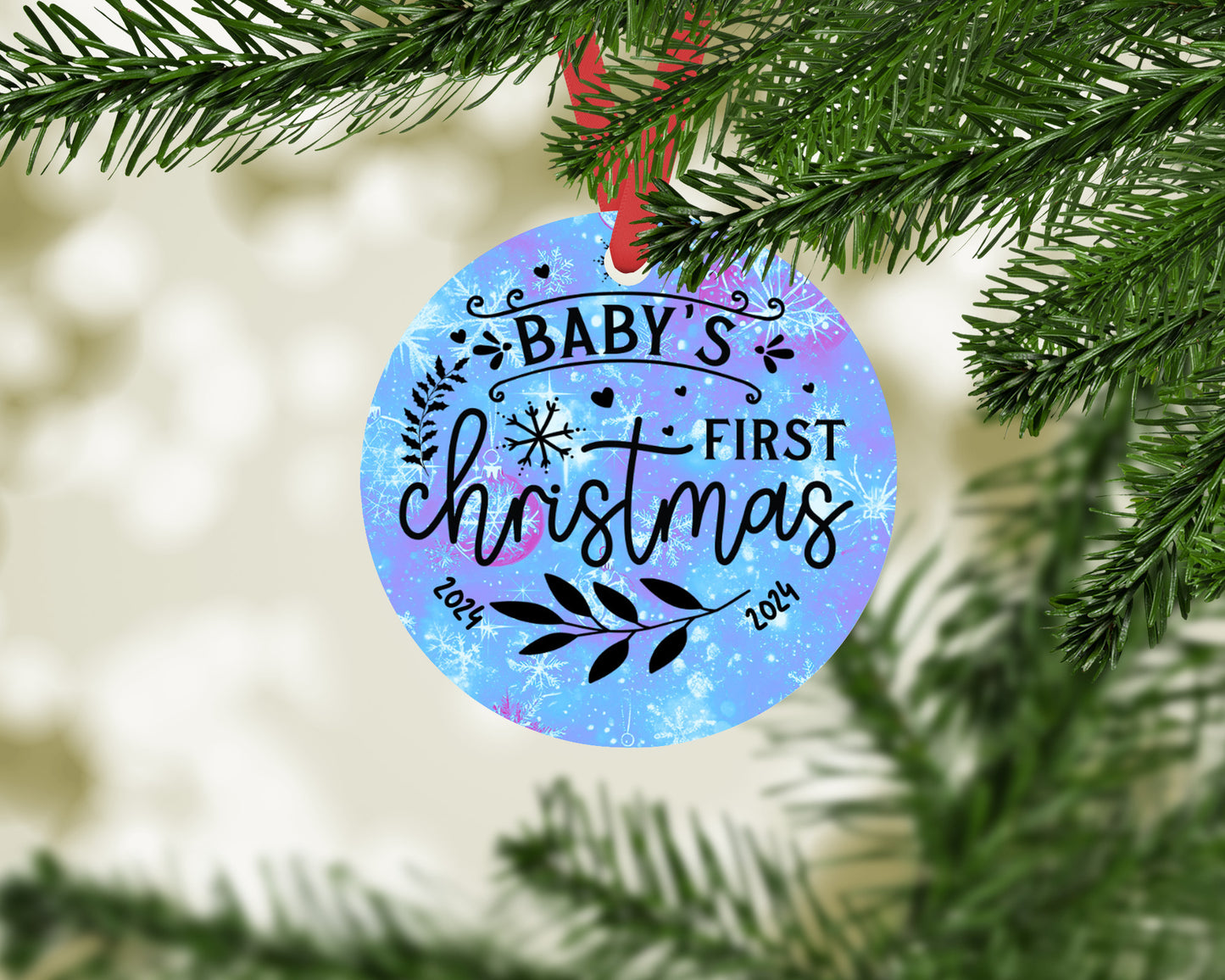 Baby's First Christmas Ornament 2024, Custom Baby Keepsake, Personalized Xmas Ornament, 3 inch round ornament