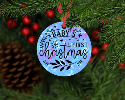 Baby's First Christmas Ornament 2024, Custom Baby Keepsake, Personalized Xmas Ornament, 3 inch round ornament