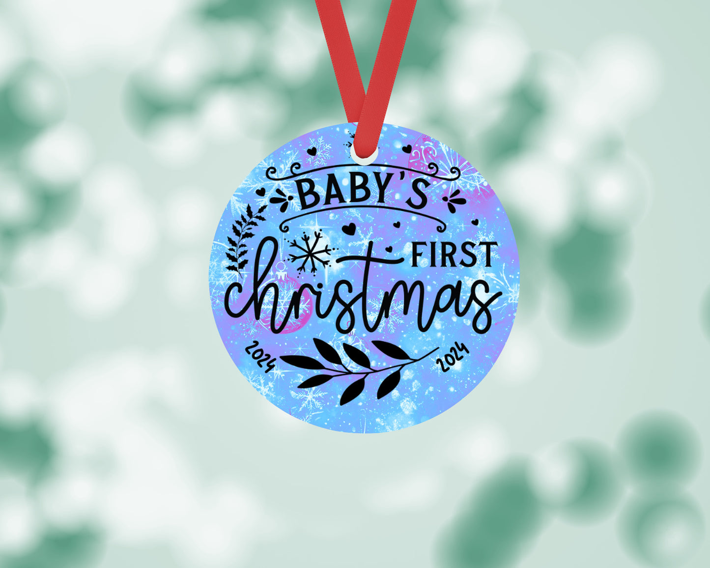 Baby's First Christmas Ornament 2024, Custom Baby Keepsake, Personalized Xmas Ornament, 3 inch round ornament