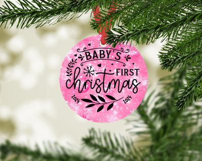 Baby's First Christmas Ornament 2024, Custom Baby Keepsake, Personalized Xmas Ornament, 3 inch round ornament