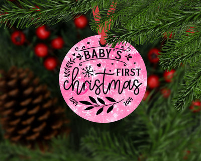 Baby's First Christmas Ornament 2024, Custom Baby Keepsake, Personalized Xmas Ornament, 3 inch round ornament