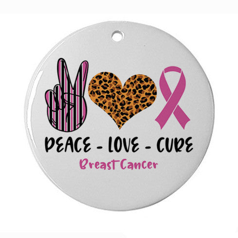 Peace love cure Breast Cancer Ornament, Breast Cancer Awareness, pink ribbon png, Christmas Ornament