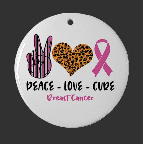 Peace love cure Breast Cancer Ornament, Breast Cancer Awareness, pink ribbon png, Christmas Ornament