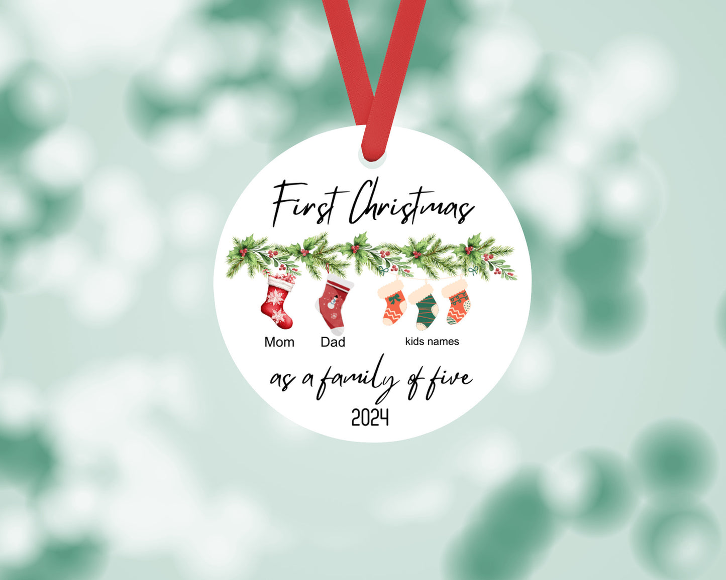 Personalised 2024 First Christmas as a Family of Five Bauble, Custom Family of 5 Xmas Ornament, New Baby Gift, Keepsake, New Parents