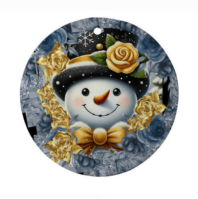 Snowman Gold and Silver Ornament, Ceramic Round Christmas Ornament, Festive Ornament