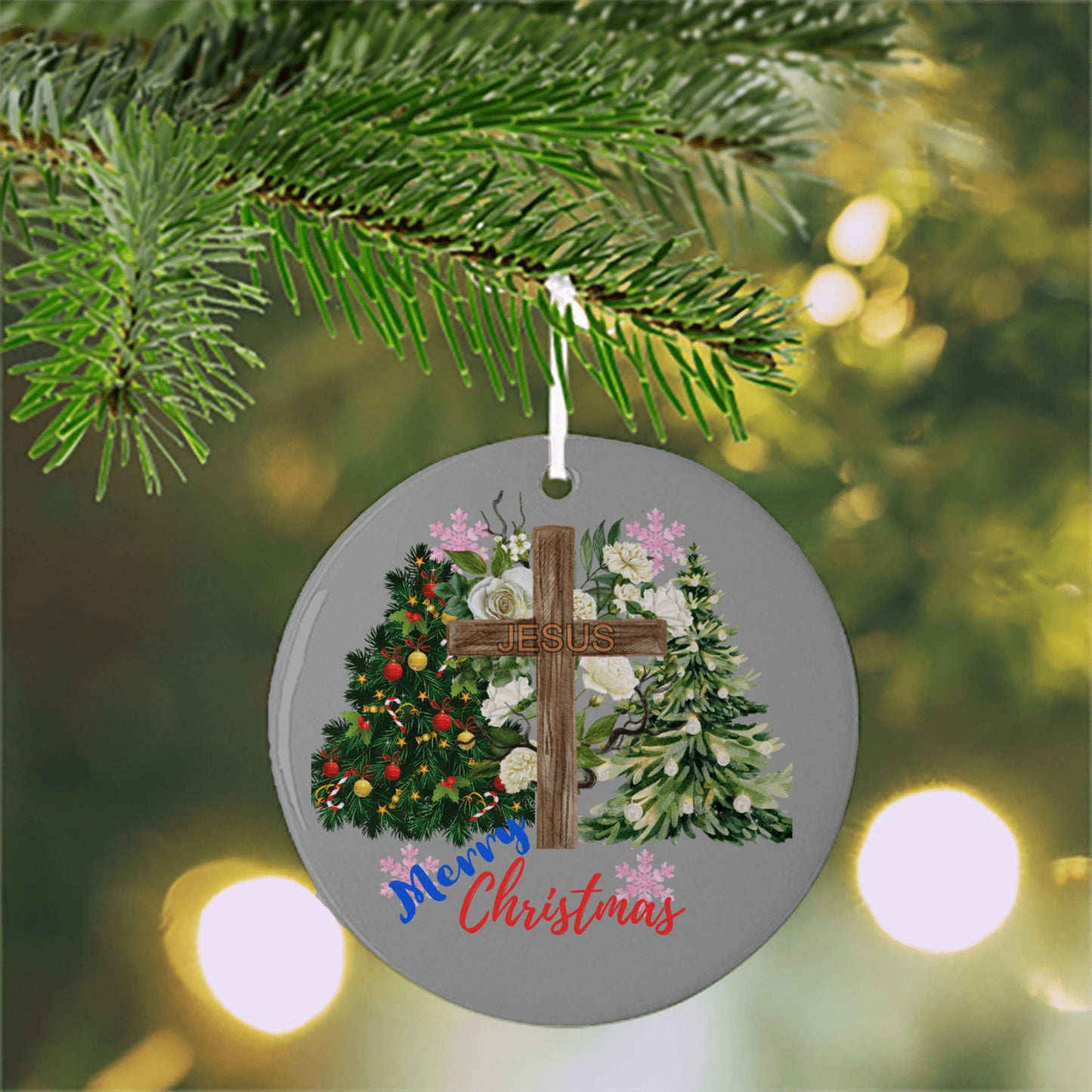 Jesus Christmas Ornament, Christian Christmas Ornament, Jesus Merry Christmas Round Ornament