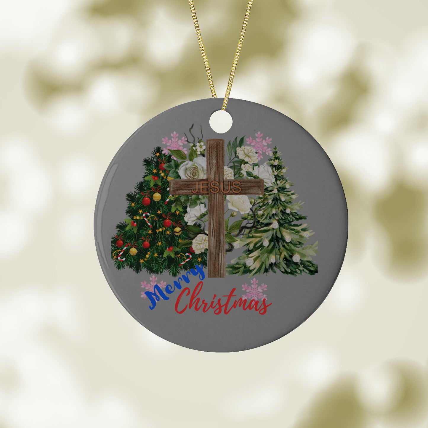 Jesus Christmas Ornament, Christian Christmas Ornament, Jesus Merry Christmas Round Ornament