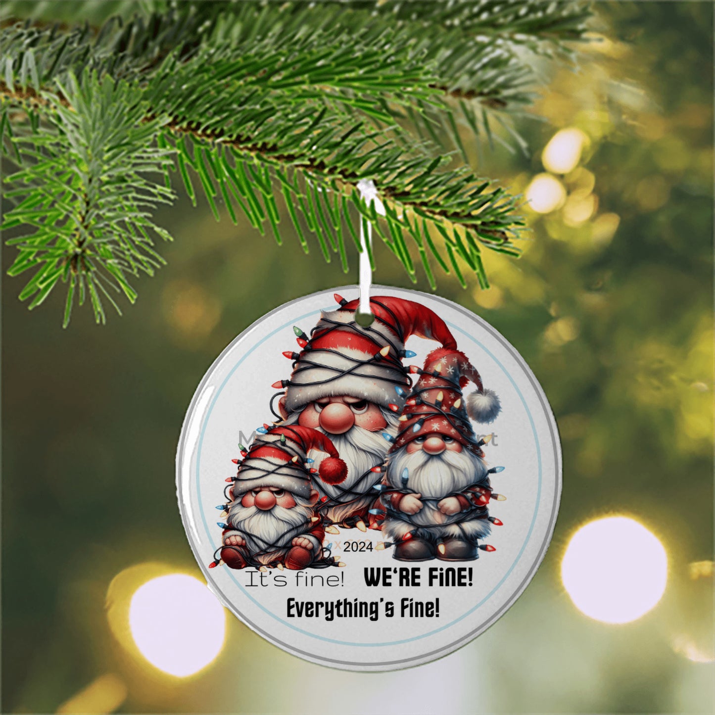 Grumpy Gnome, Funny Christmas Ornament, It's Fine We're Fine Everything is Fine Ornament, Gnomes Ornament, 2024 Custom Christmas Ornament