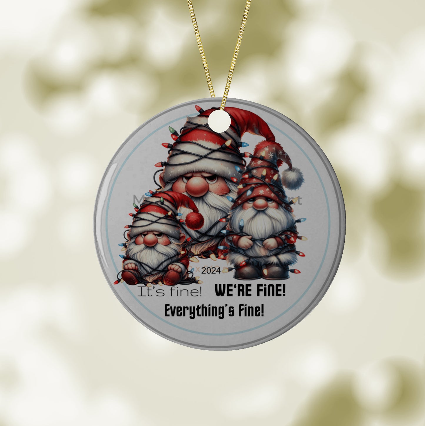 Grumpy Gnome, Funny Christmas Ornament, It's Fine We're Fine Everything is Fine Ornament, Gnomes Ornament, 2024 Custom Christmas Ornament