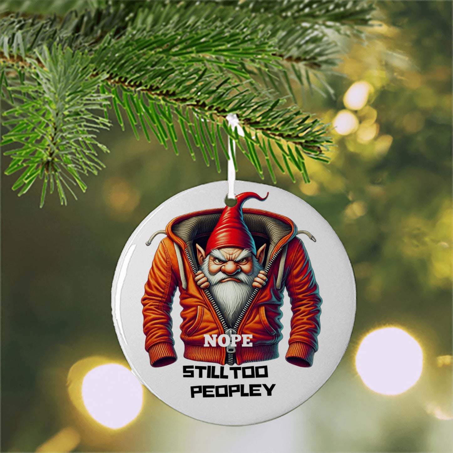 Grumpy Gnome Peeking from Broken Zipper Jacket - Funny Ceramic Ornament for Introverts, Unique Gift Idea