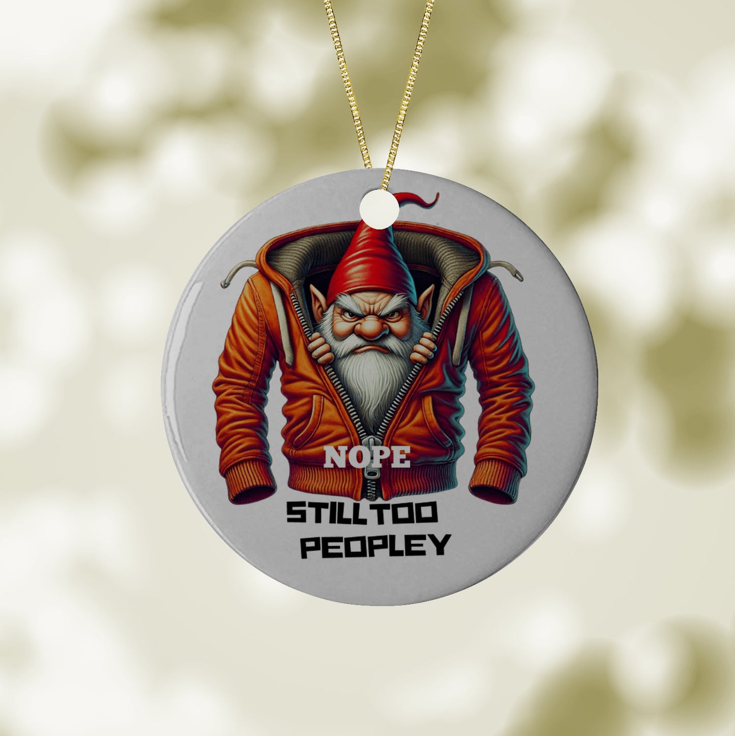 Grumpy Gnome Peeking from Broken Zipper Jacket - Funny Ceramic Ornament for Introverts, Unique Gift Idea