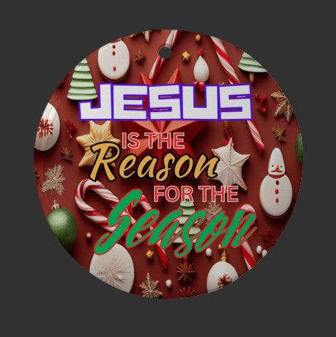 Jesus is the Reason, Christmas Metal Ornament, Holiday gift, Round With bow, Holiday Keepsake