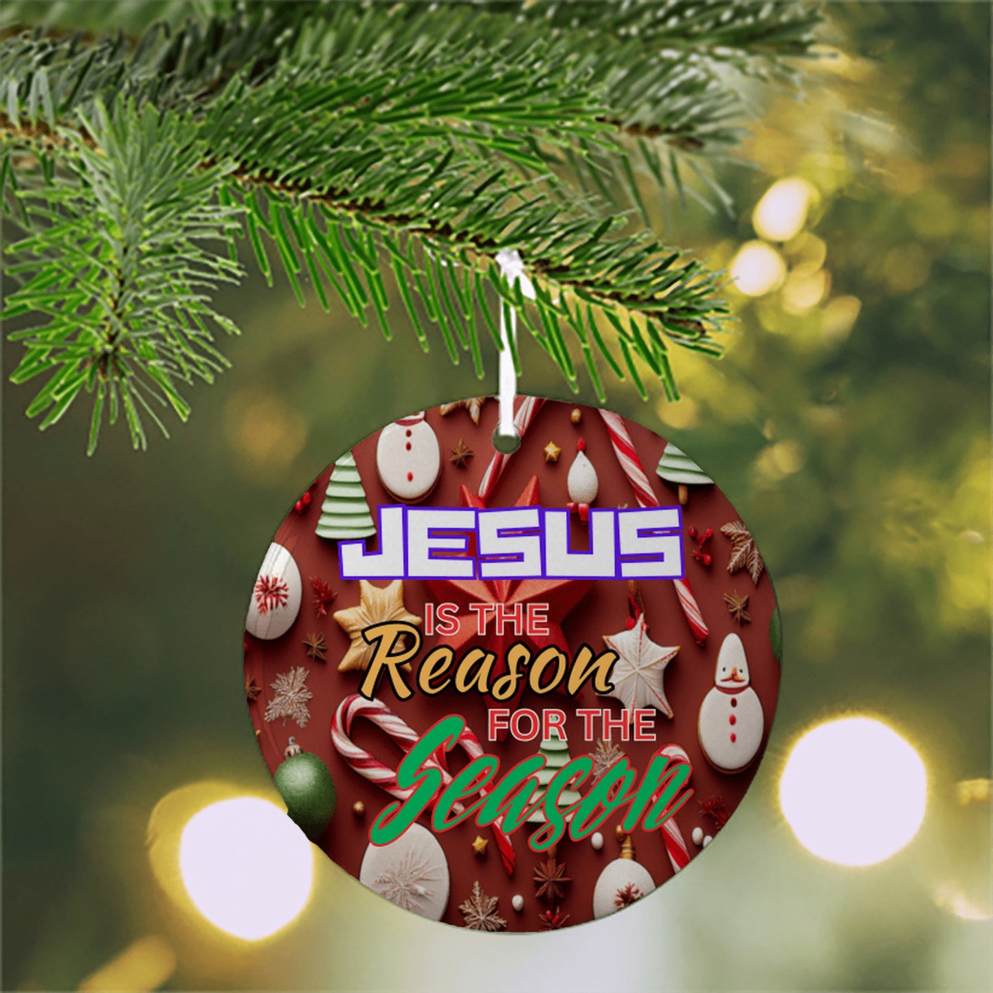 Jesus is the Reason, Christmas Metal Ornament, Holiday gift, Round With bow, Holiday Keepsake