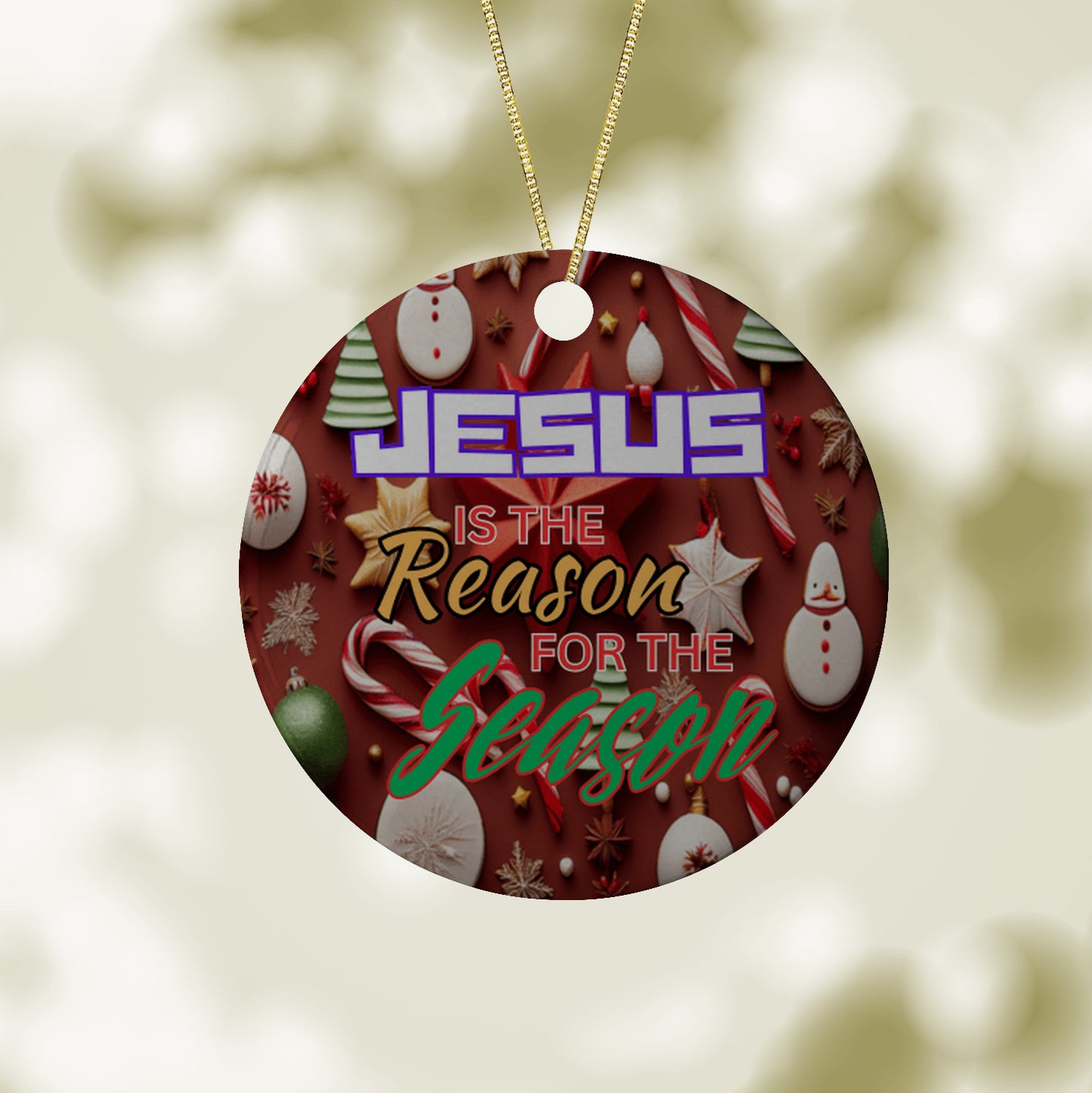 Jesus is the Reason, Christmas Metal Ornament, Holiday gift, Round With bow, Holiday Keepsake