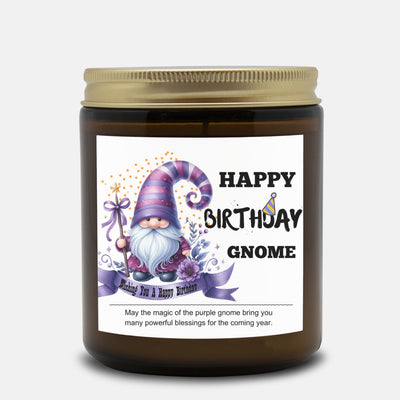 Happy Birthday Gnomie, Custom Scented Soy Candle, Purple Gnome Power, Birthday Gift for Mom, Best Friend Gift, Unique Birthday Present for Her